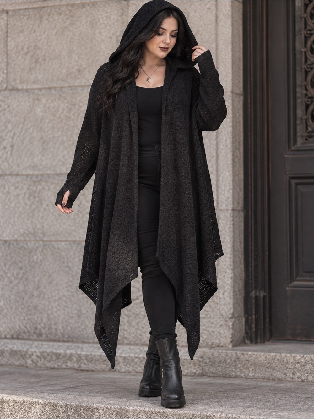 KILLSTAR Carpe Noctem Black Hooded Longline Duster Cardigan 4XL NWOT